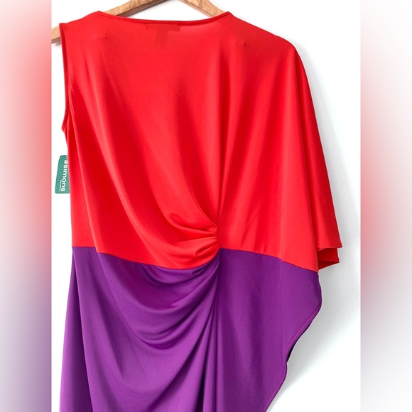❗️CLEAROUT❗️ NWT! KENNETH COLE ❤️💜 red + purple asymmetrical colorblock DRESS - Picture 9 of 11